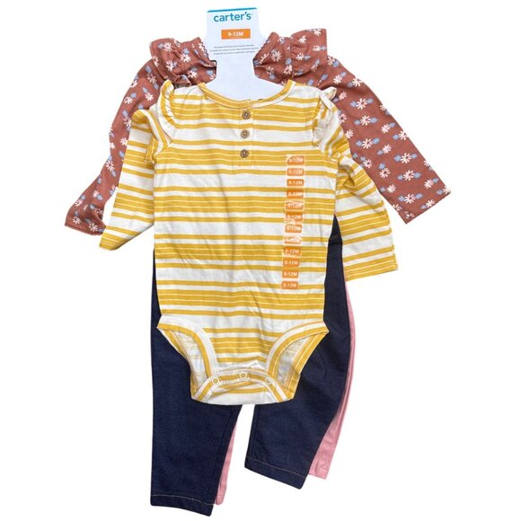 Carter's Baby 3-6M Girl's 4 Piece Long Sleeve Body Suits & Leggings Set - Picture 5 of 5